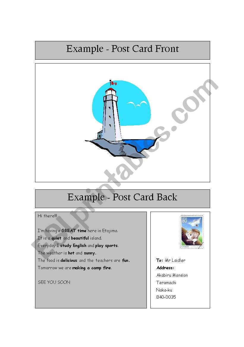 Post Card Activity for Summer Camp