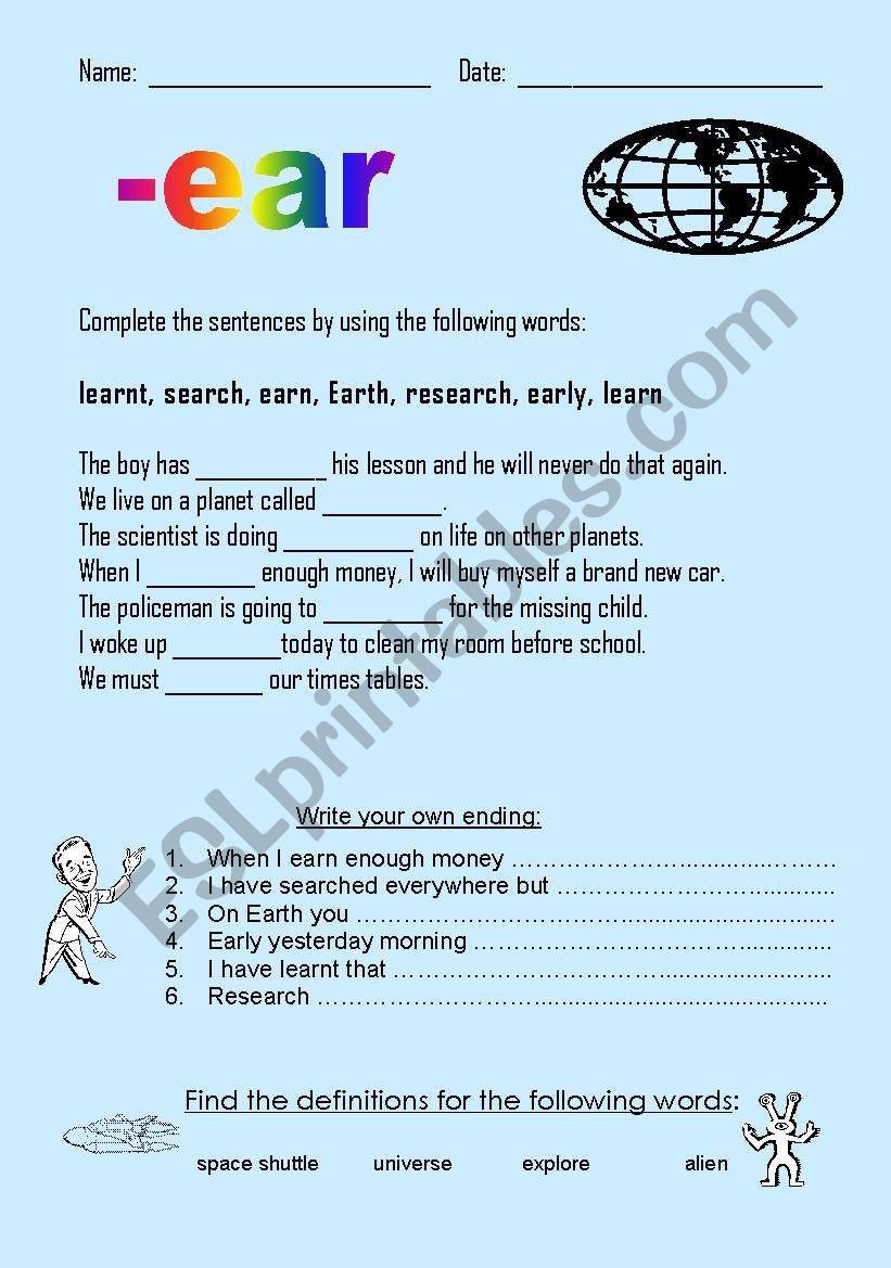 -ear words worksheet