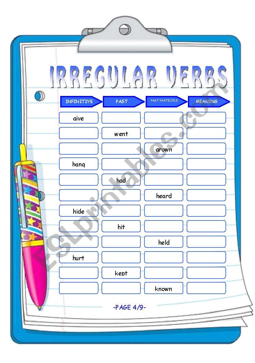 IRREGULAR VERBS 2/3 (3 PAGES) worksheet