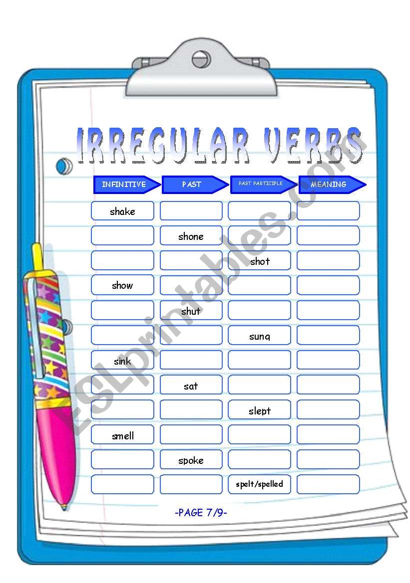 IRREGULAR VERBS 3/3 (3 PAGES) worksheet