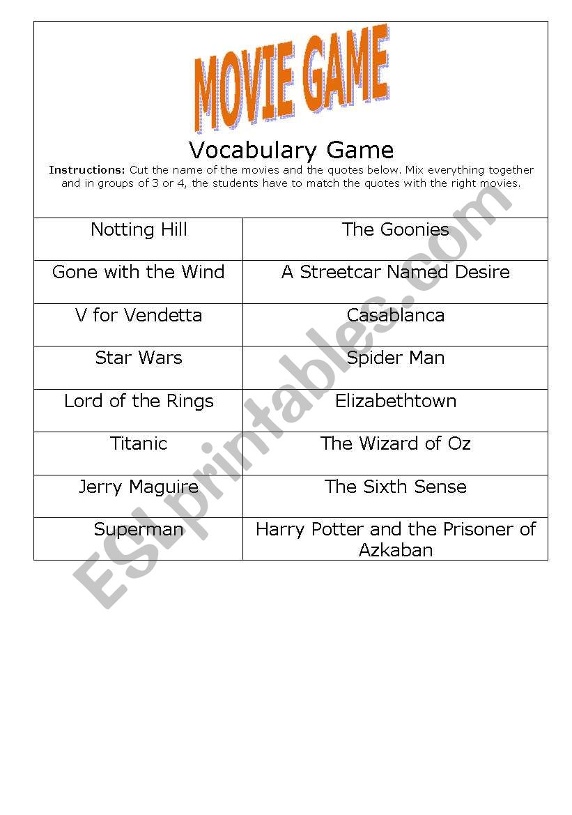 Movie Quotes Game worksheet