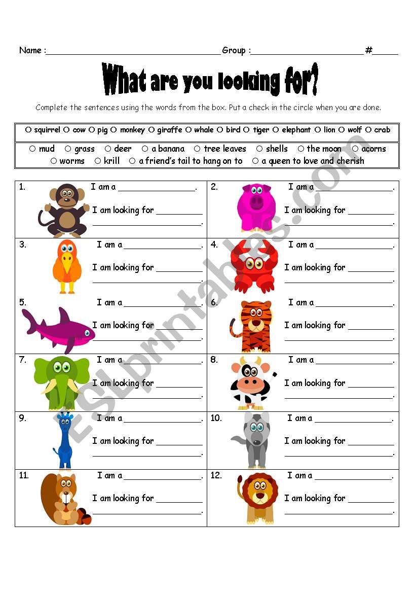 What are you looking for? worksheet