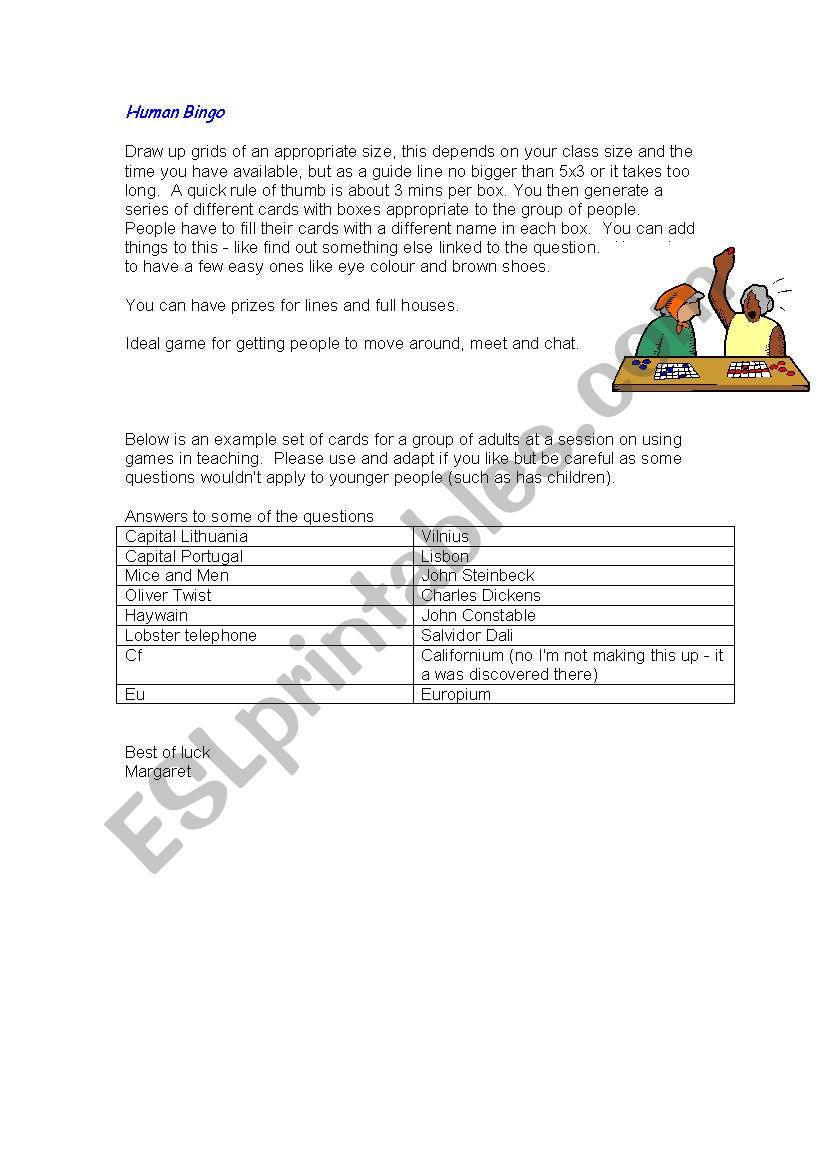 bingo worksheet