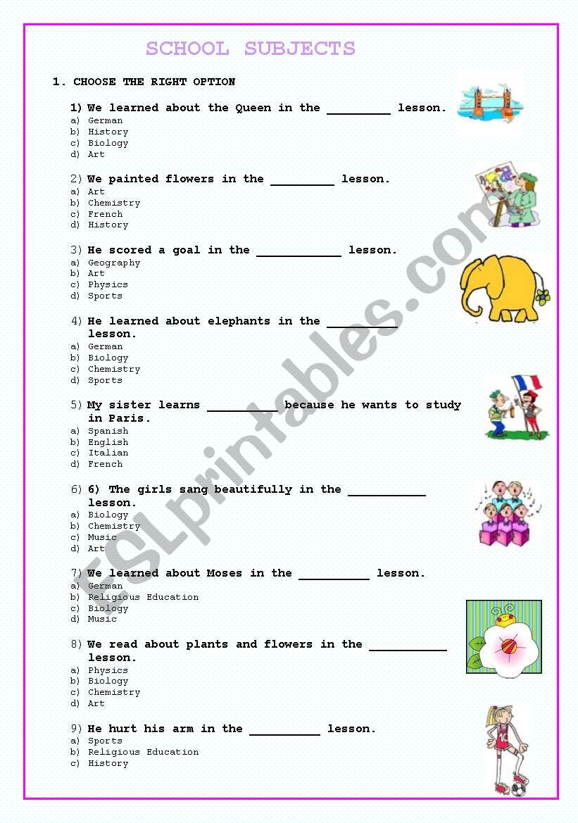 SCHOOL SUBJECTS worksheet