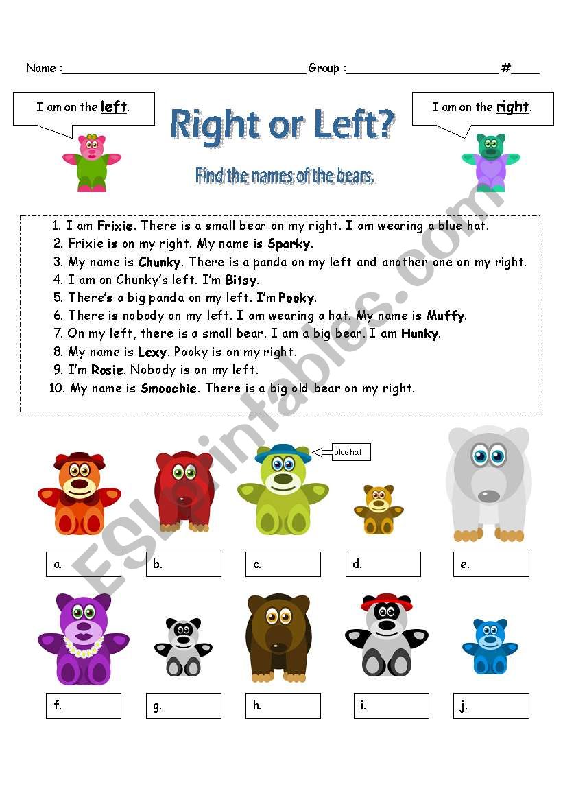 Right or left? worksheet