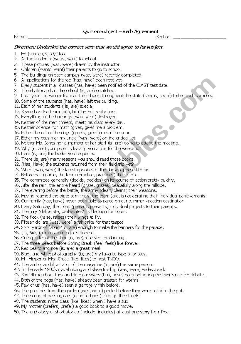 SV Agreement long test worksheet