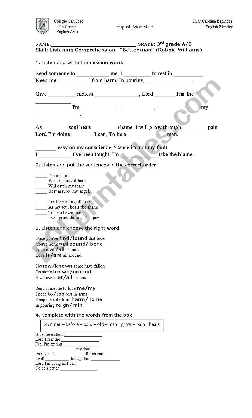 Listening comprehension worksheet