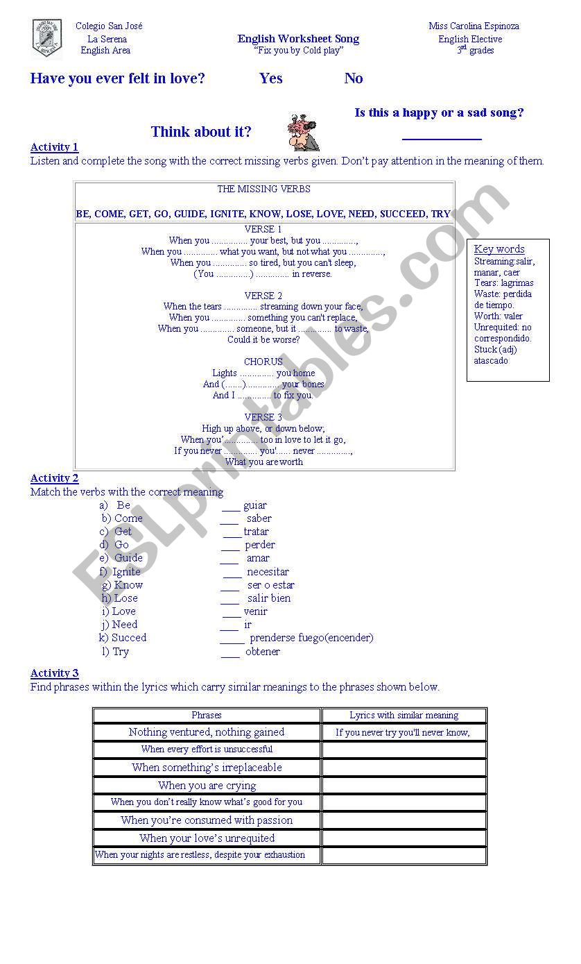 A song worksheet