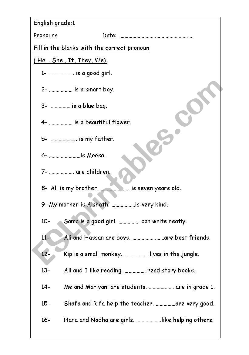 pronouns worksheet