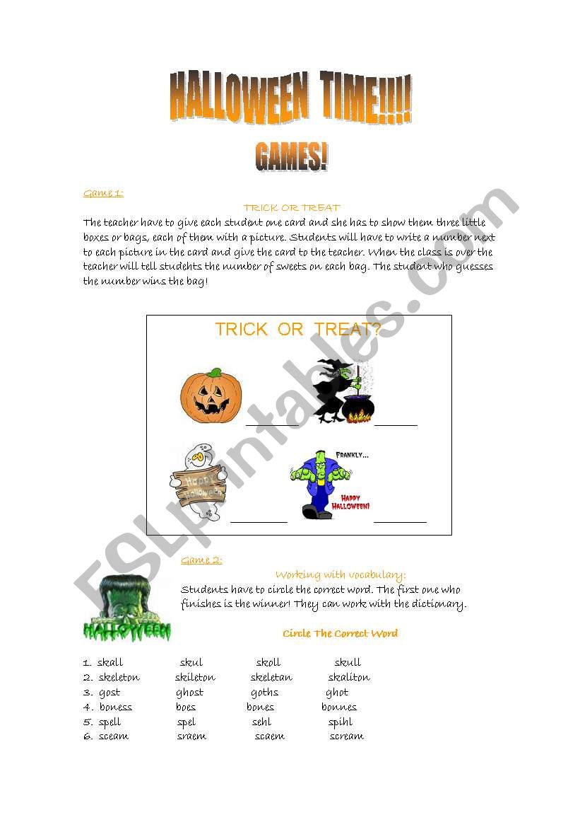 HALLOWEEN!!!!! GAMES!!! worksheet