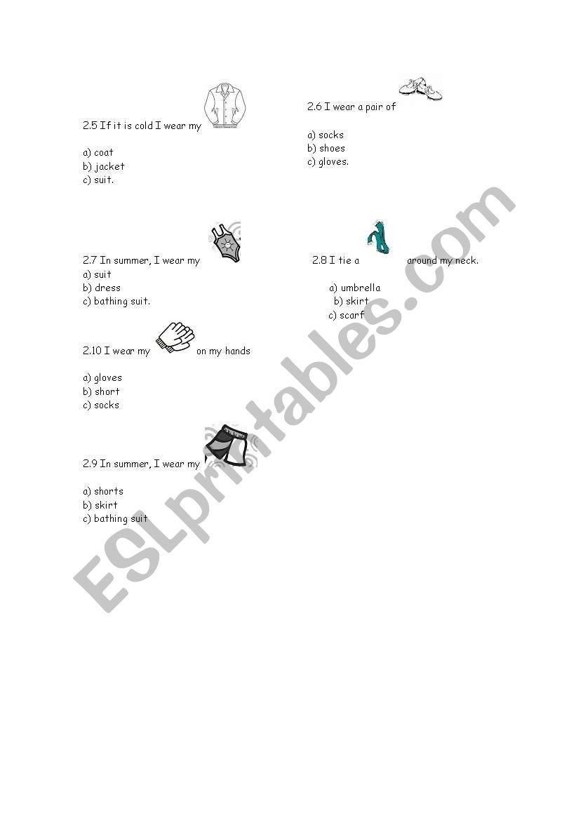 clothes test part 2 worksheet