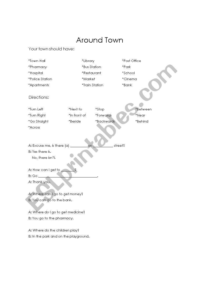 around town worksheet
