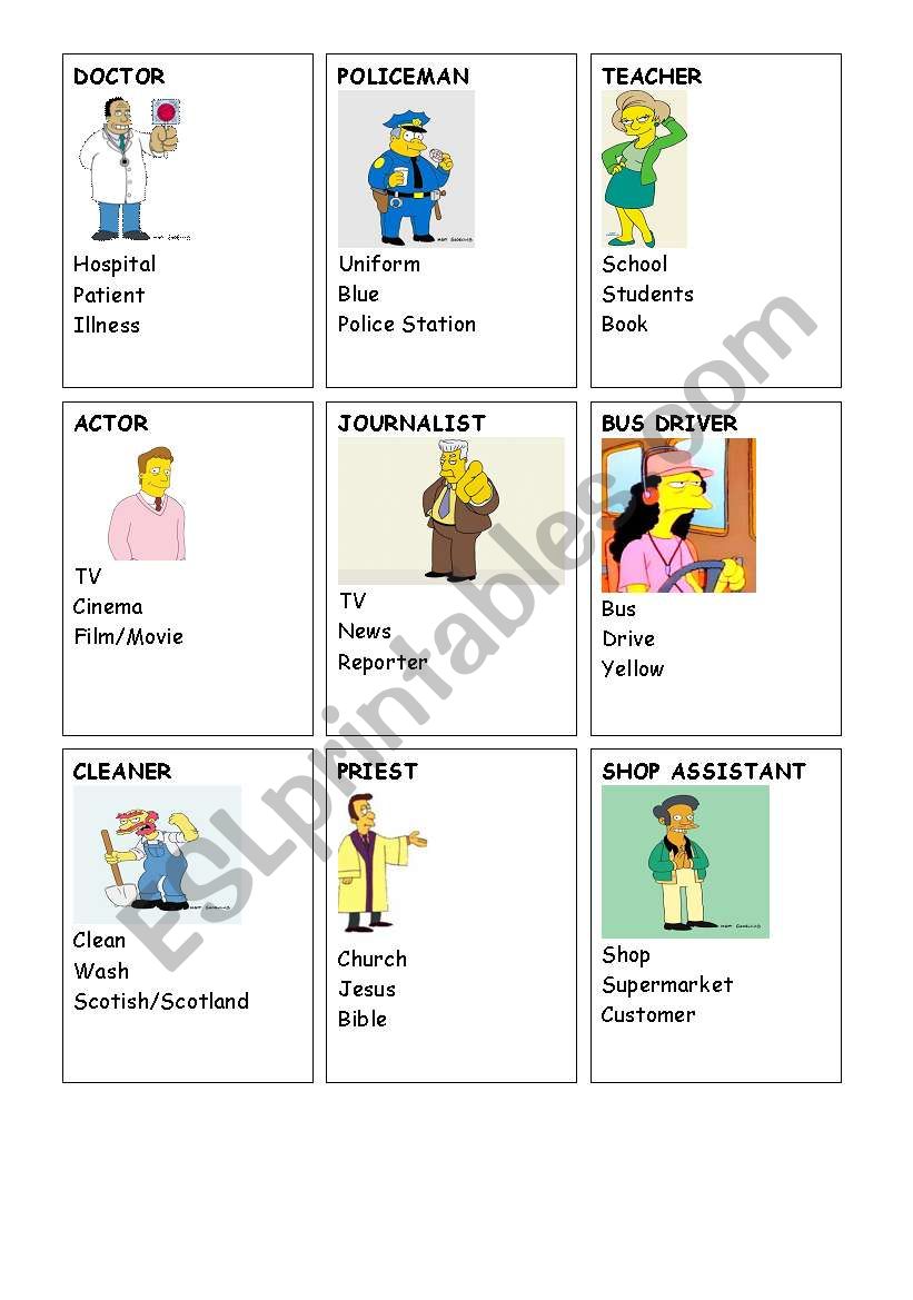 Jobs Taboo (The Simpsons) worksheet