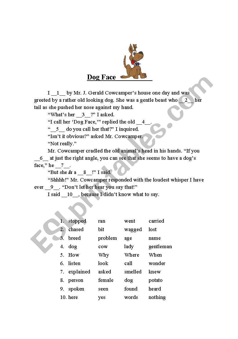 Dog Face worksheet