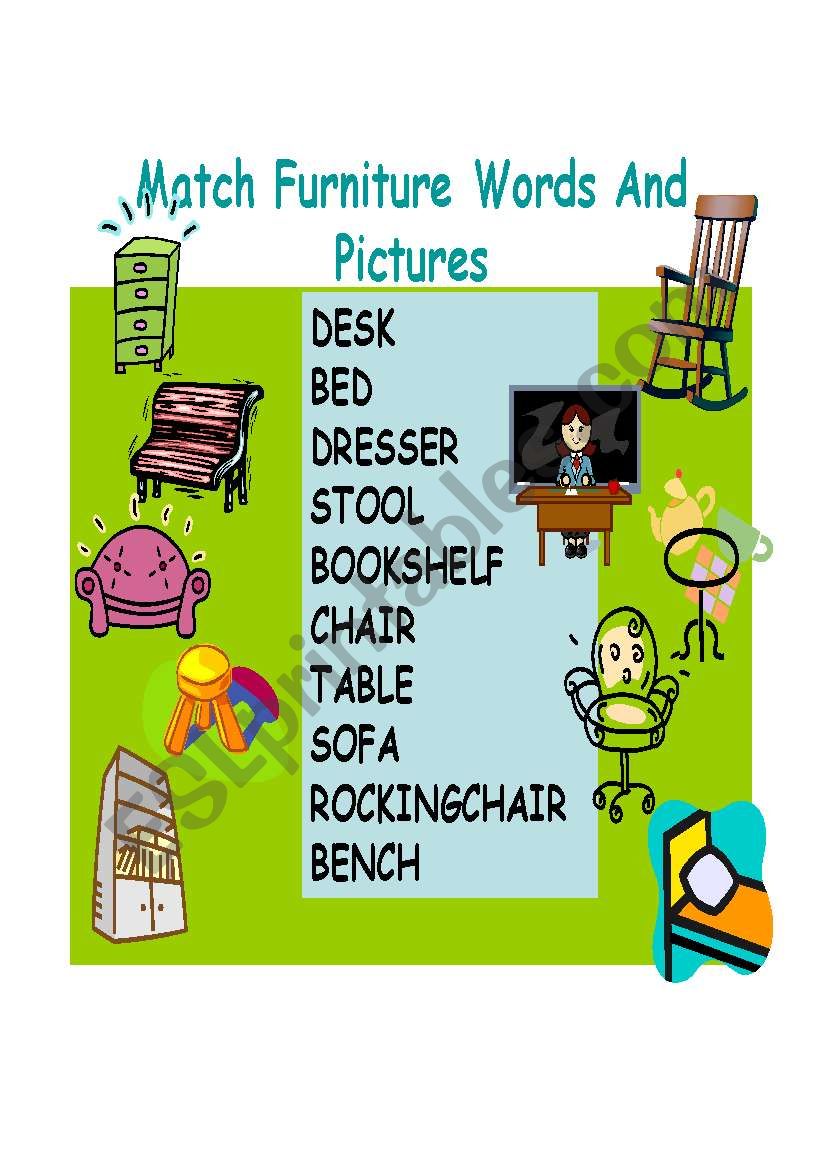 FURNITURE WORDS AND PICTURES worksheet