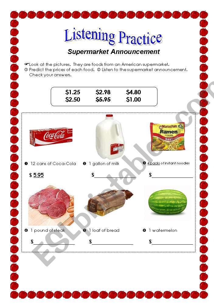 Listening Practice:  Supermarket Announcement