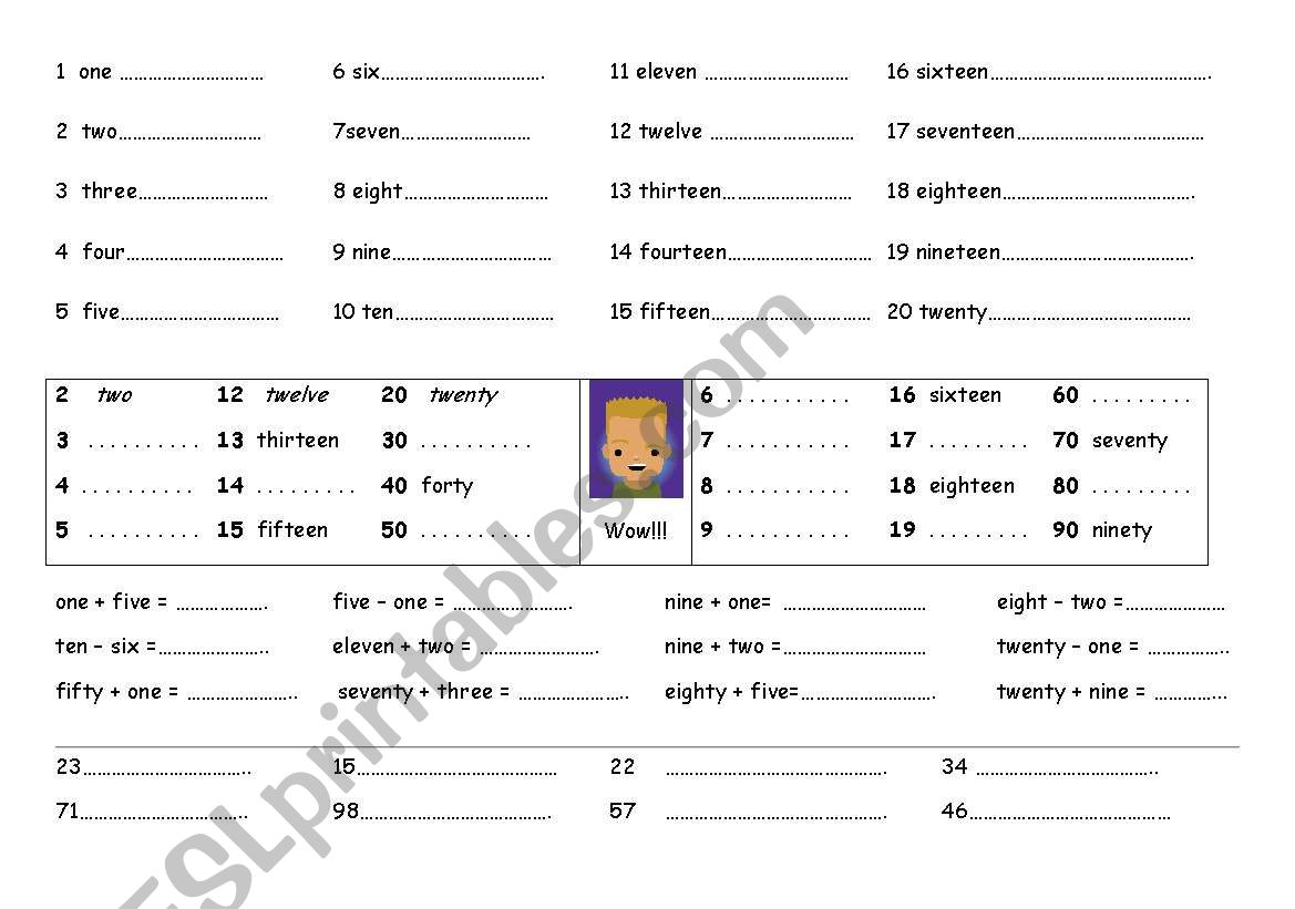 Numbers with words worksheet