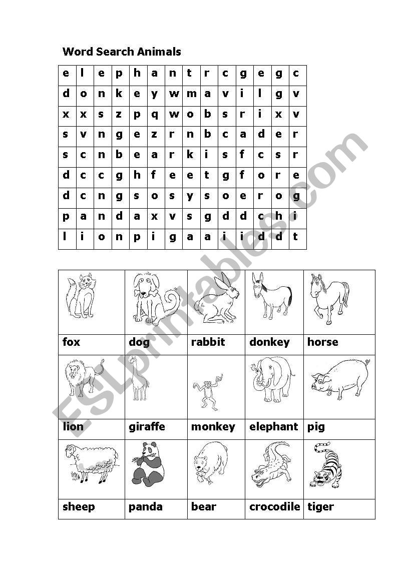 Word Search - Animals worksheet