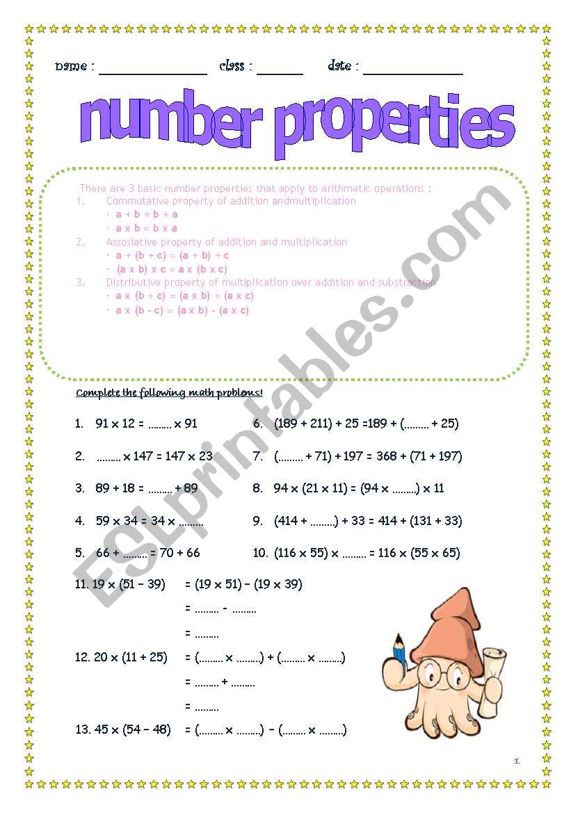 number properties worksheet