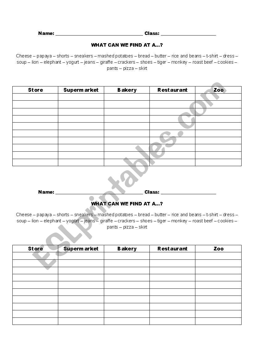 What we can find at...? worksheet