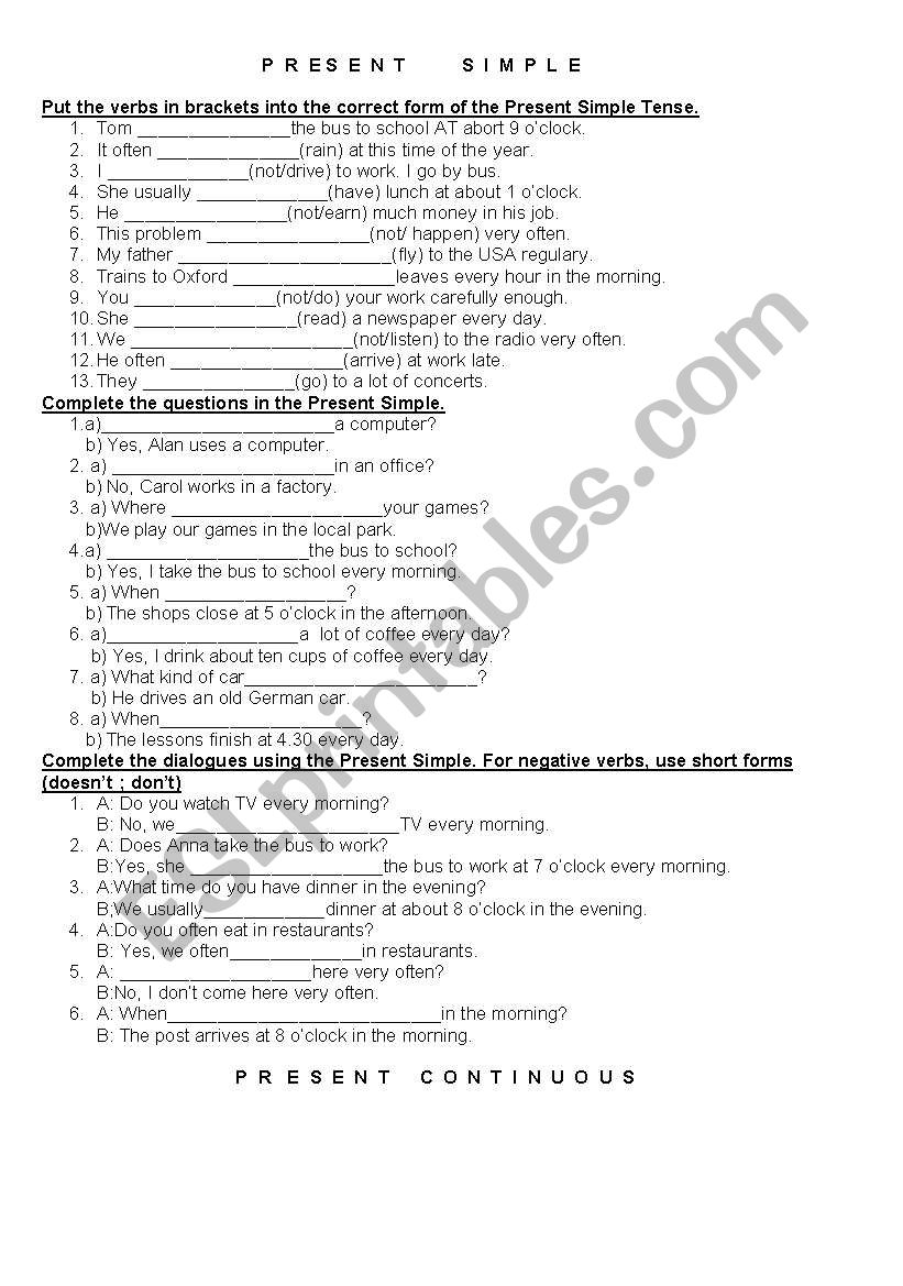 Tenses worksheet