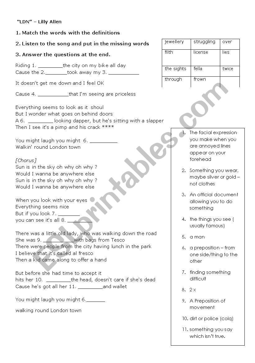 LDN - Lilly Allen Song  worksheet