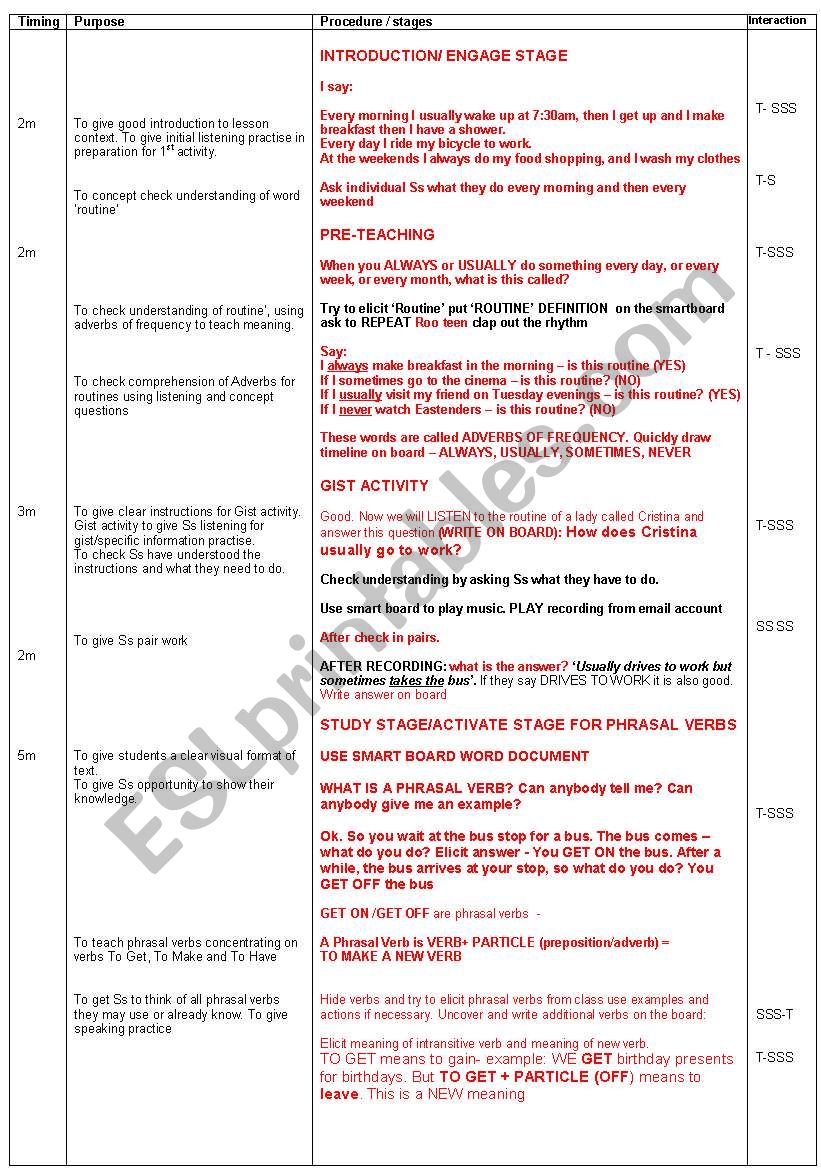 Phrasal Verbs using Routine worksheet