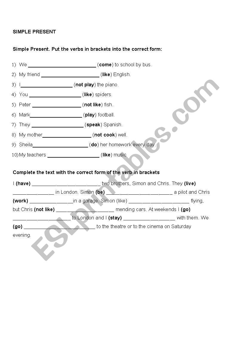 Present Simple gap filling worksheet