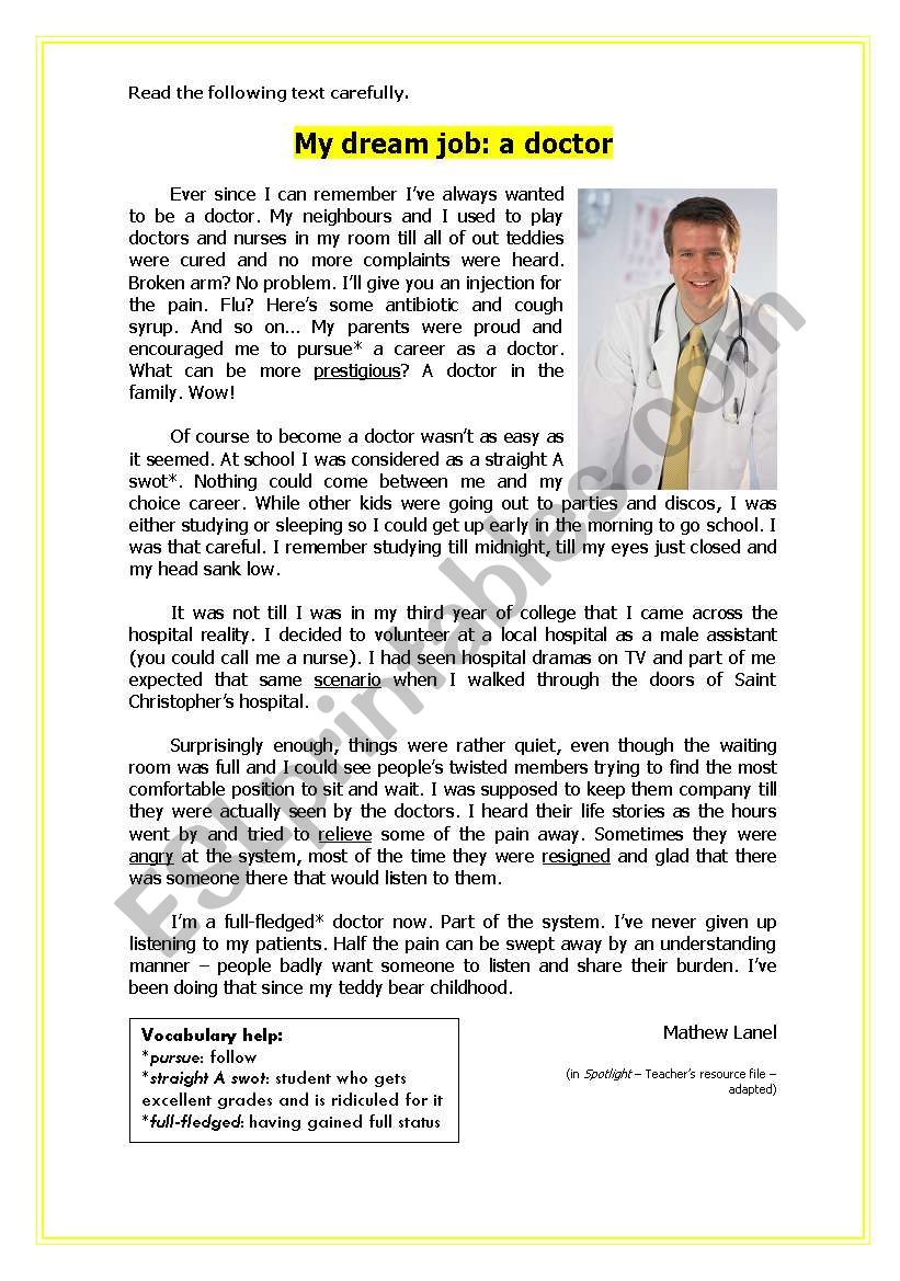 dream job essay doctor