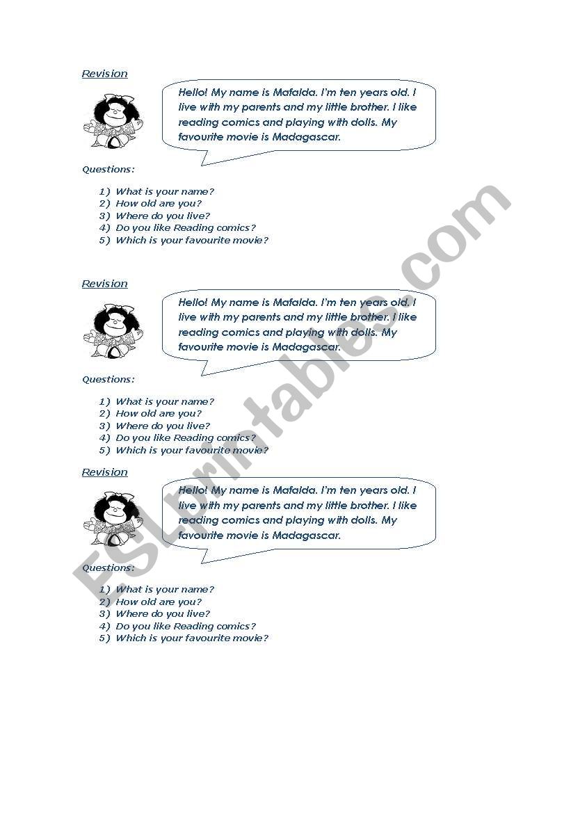 Mafalda worksheet