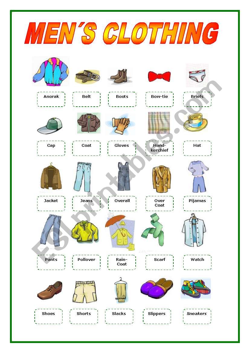 Clothes (Vocabulary)  Vocabulary pictures, Vocabulary, Picture