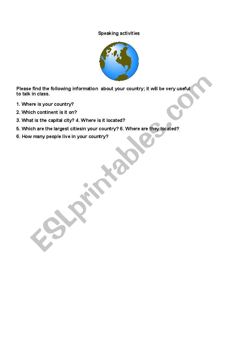 Speaking Activity   worksheet