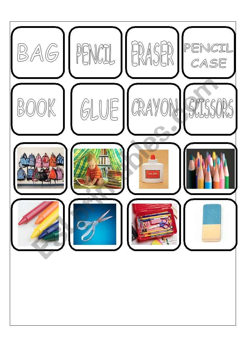 School Objects Memory Game worksheet