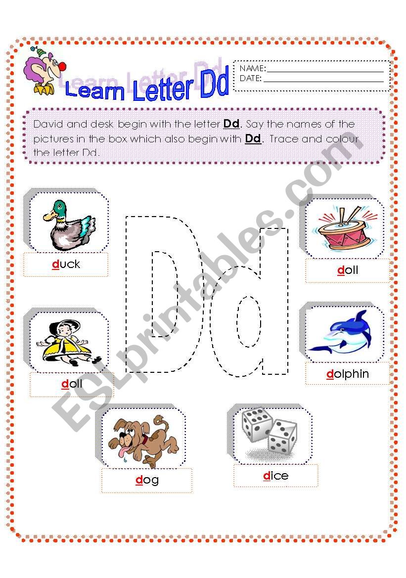 LEARN LETTER Dd worksheet