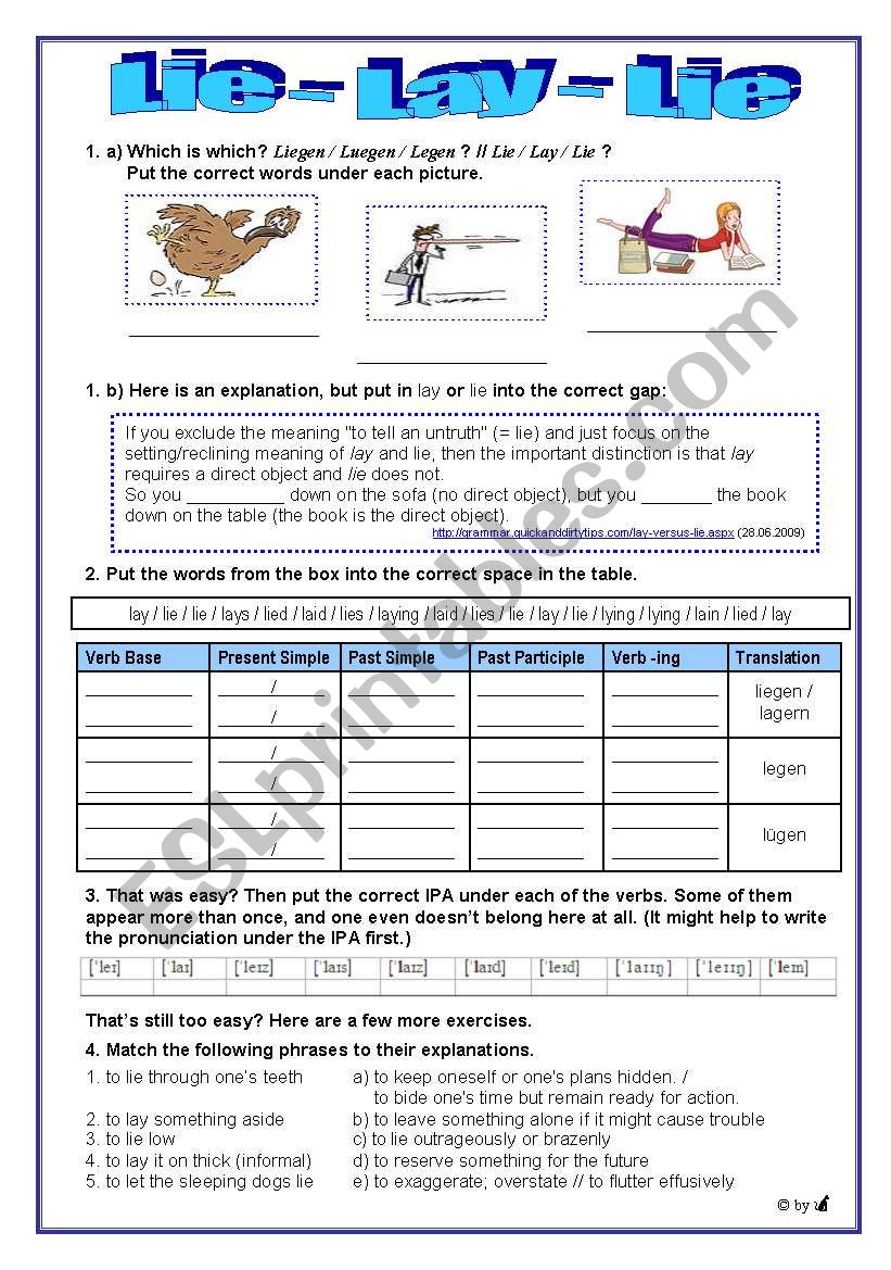 Lie - Lay - Lie worksheet