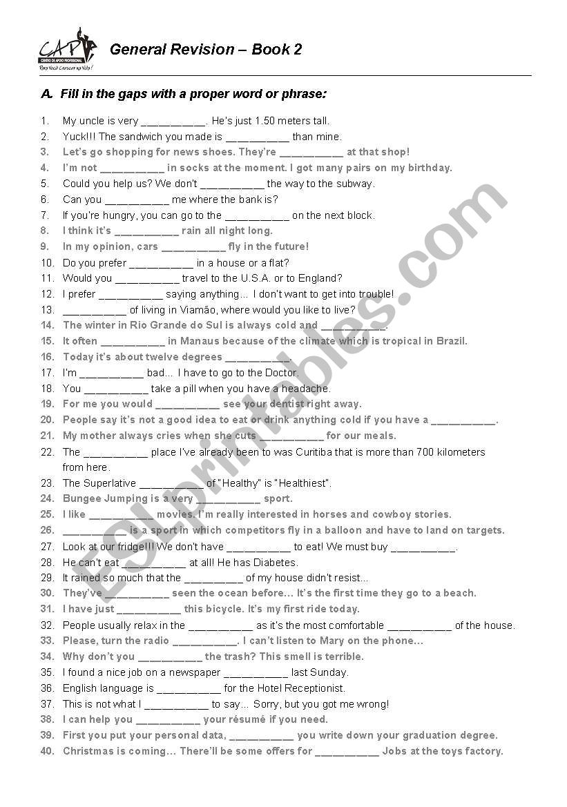 General Vocabulary worksheet