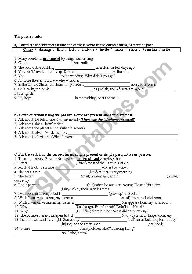 passive voice exercises worksheet