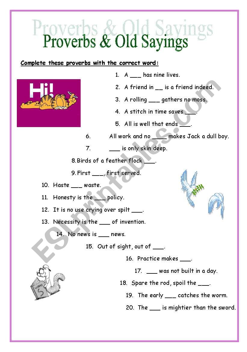 Proverbs and Old Sayings worksheet