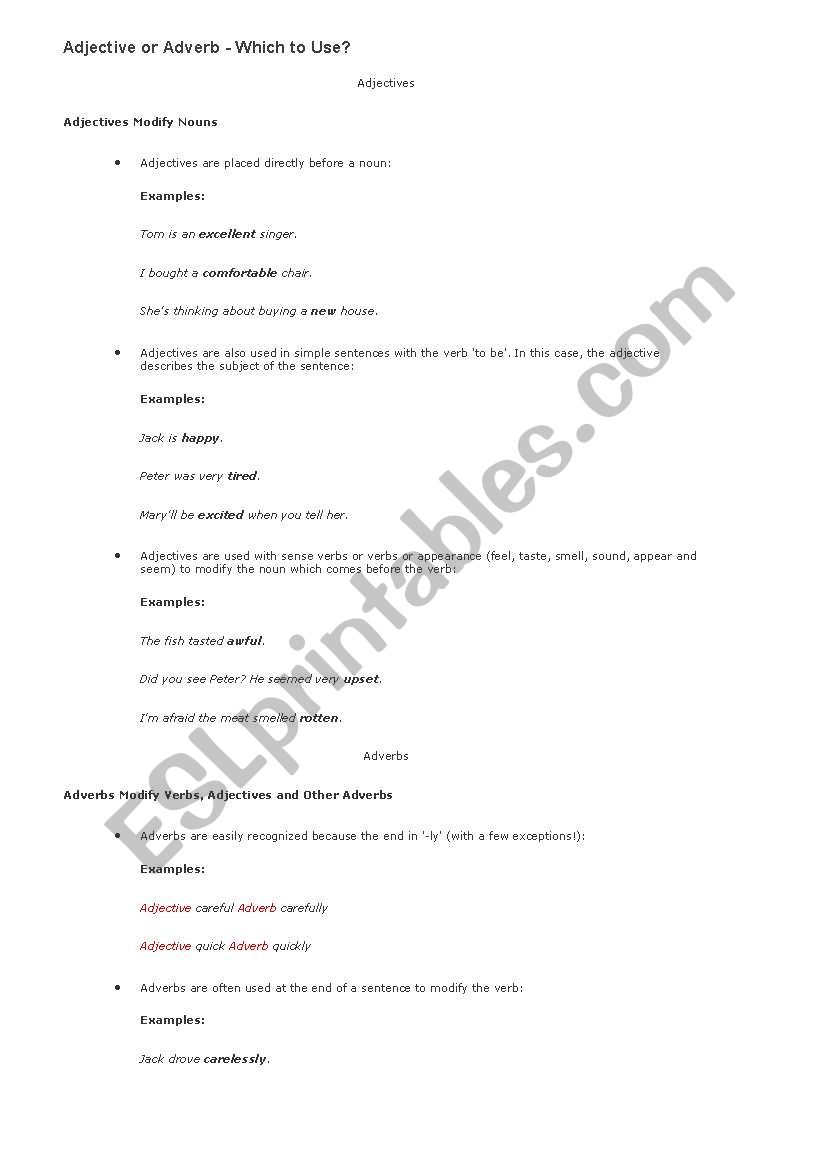 Adverbs ans Adjectives worksheet