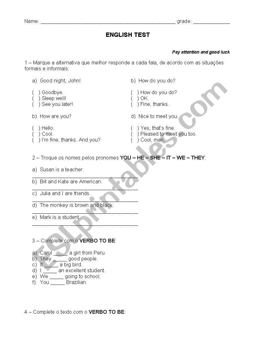 English Test worksheet