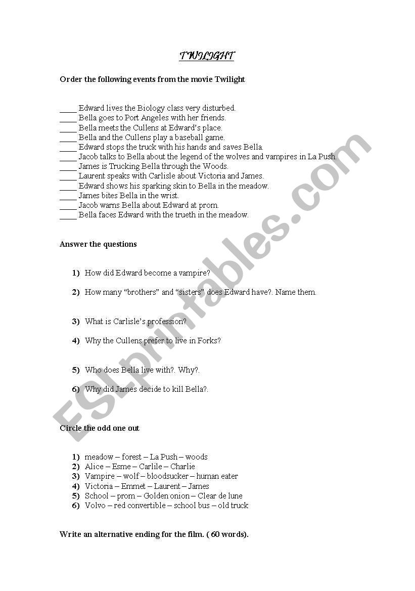Twilight  worksheet