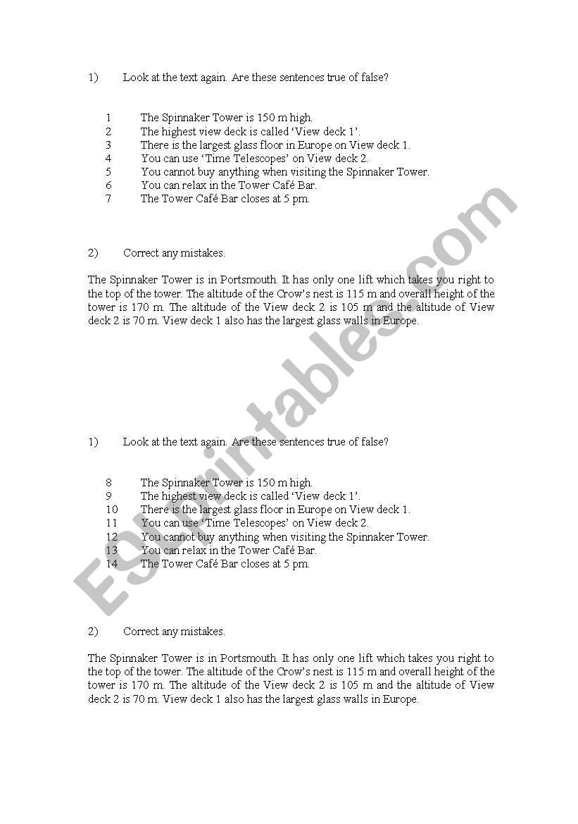 The Spinnaker Tower - comprehension sheet 2