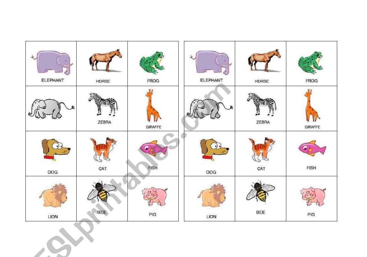 Bingo with the animals worksheet