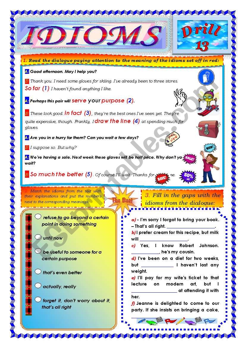 Idioms, Drill 13 worksheet