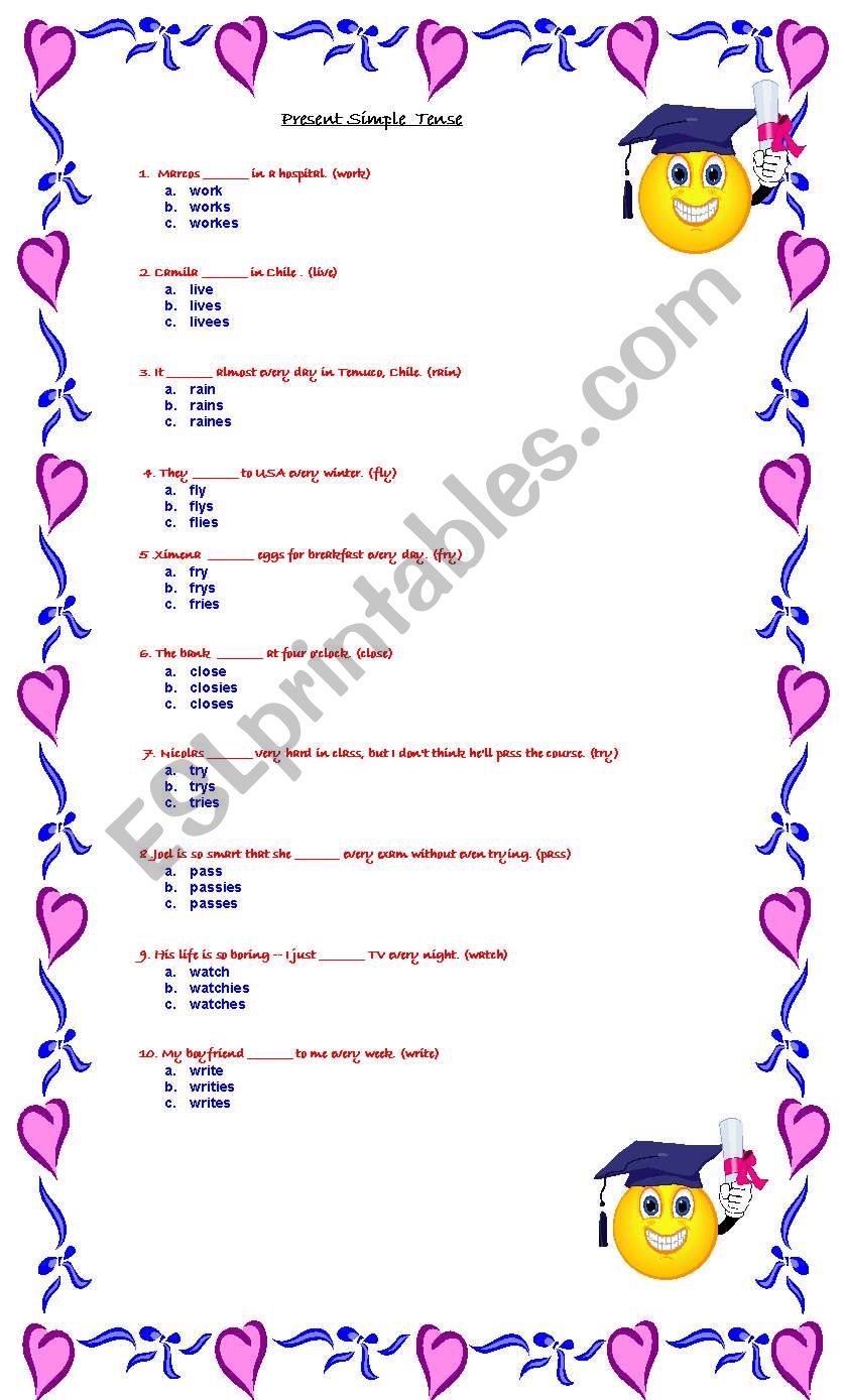 Prsent Tense Spanish Practive Worksheet