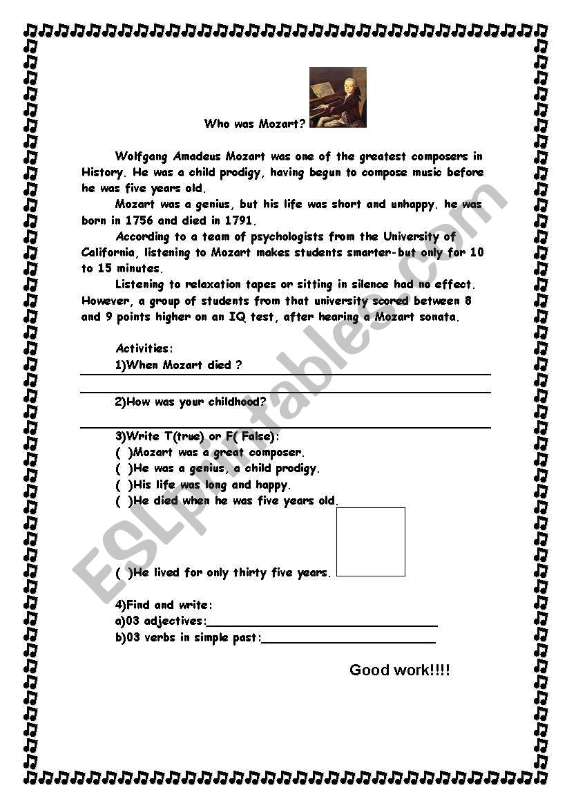 who was mozart? worksheet