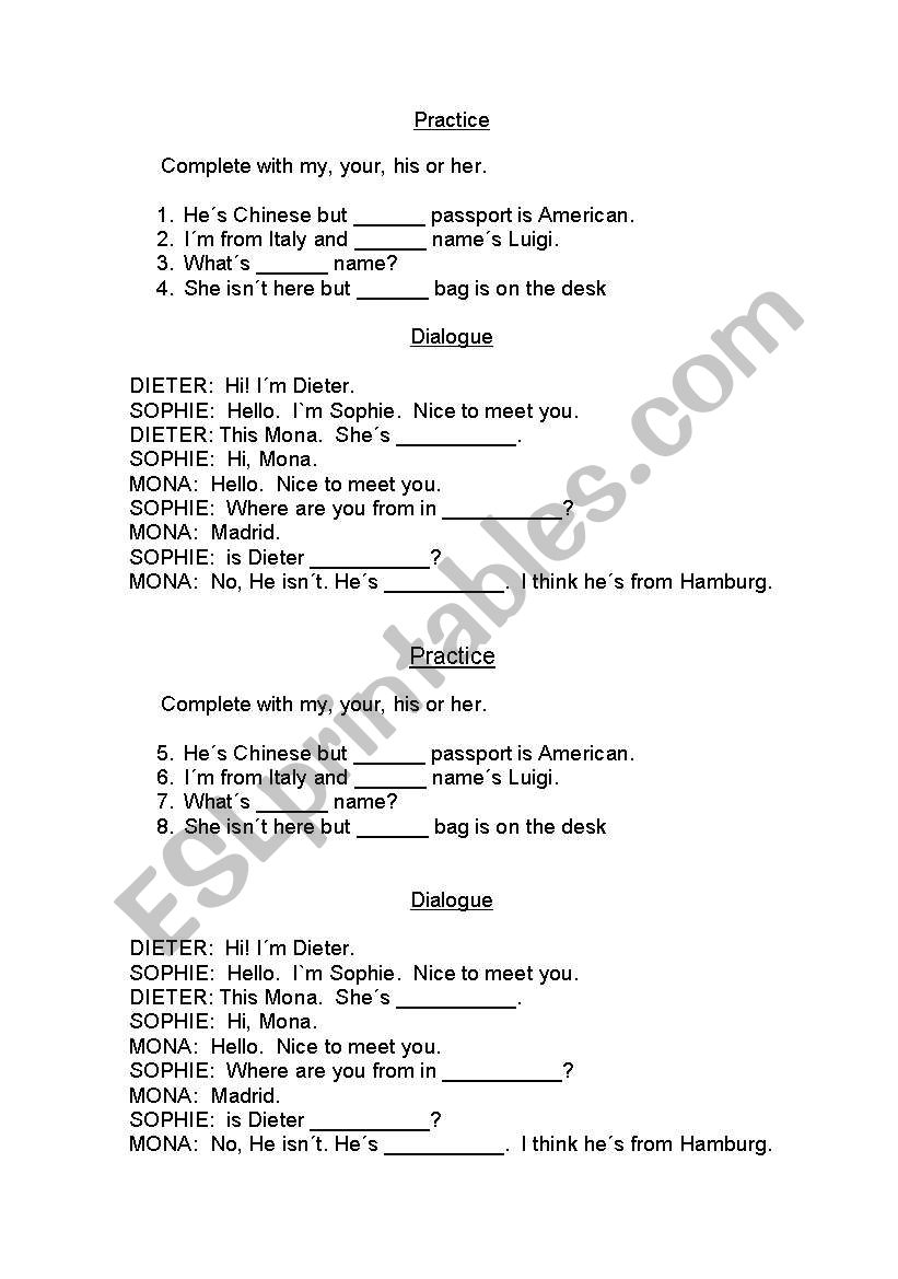 Possessive Adjectives worksheet