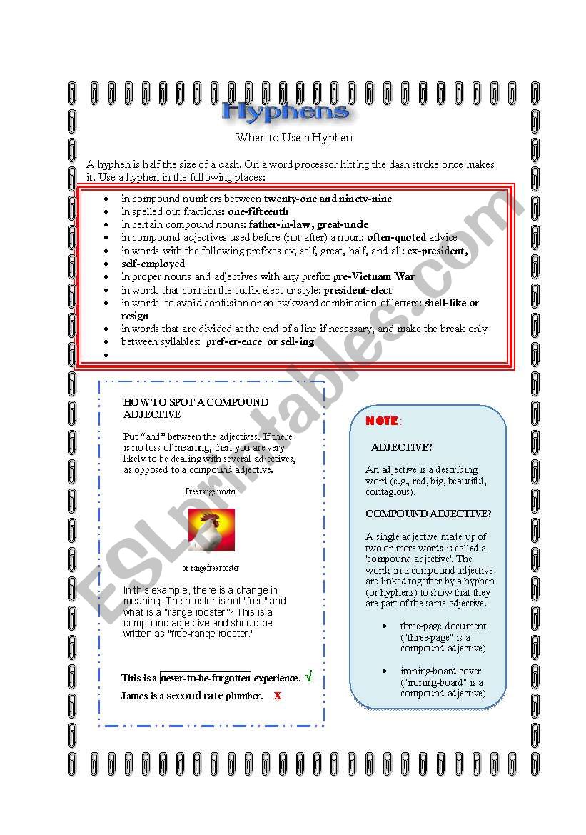 Hyphen Rules Lesson worksheet