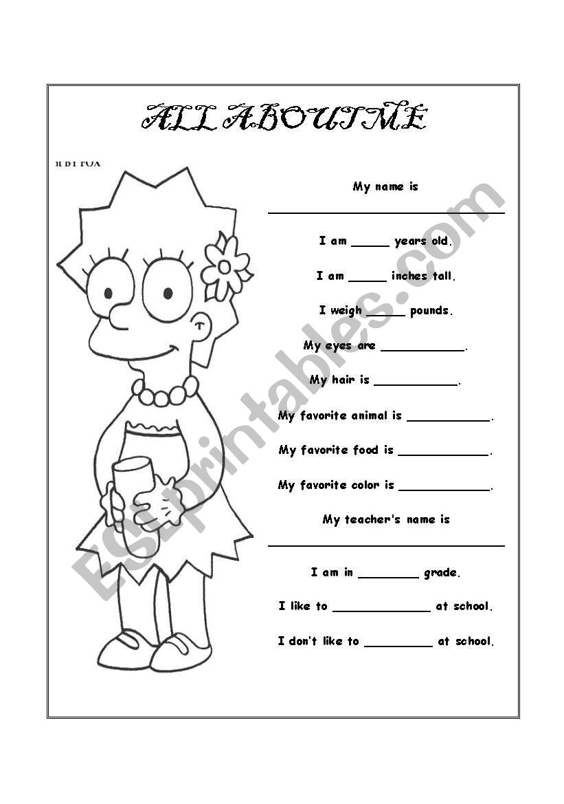 all about me Lisa worksheet