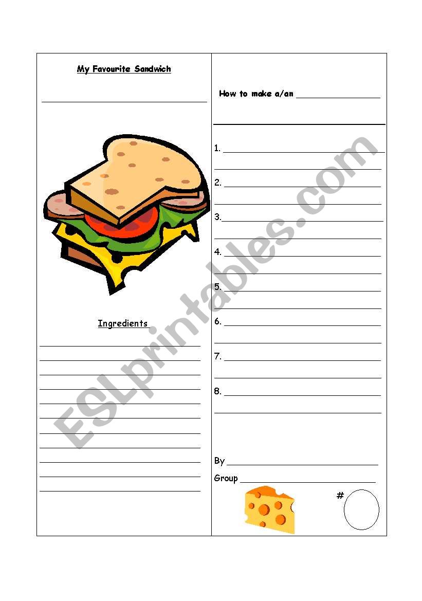 My favourite sandwich worksheet